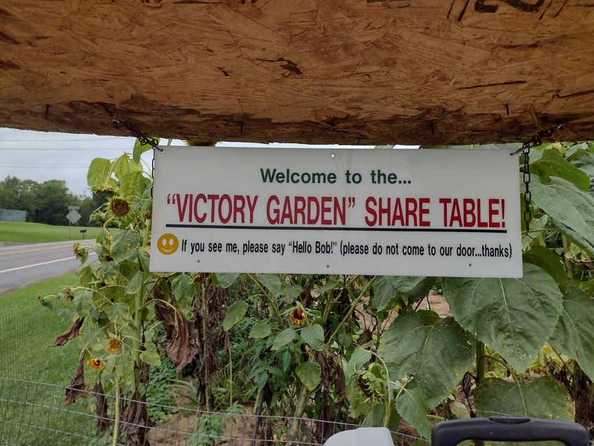 A sign welcomes visitors to the Victory Garden vegetable stand in Beach Lake, PA.